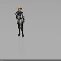Futuristic Blonde Female Character In Sci Fi Armor With Blue Glowing Elements And Mechanical Parts 3d model