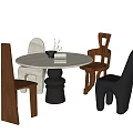 Round Dining Table Set With Various Designed Wooden And Gray Brown Chairs 3d model