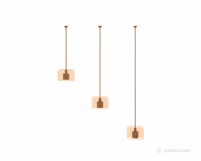 Three Modern Pendant Lights With Brown Cords And Beige Square Shades 3d model 
