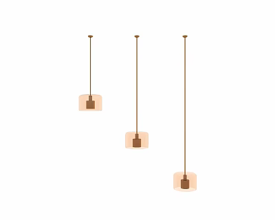 Three Modern Pendant Lights With Brown Cords And Beige Square Shades 3d model