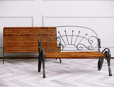 Modern Outdoor Chair Metal Solid Wood Leisure Chair 3d model