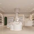 Minimalist White Shoe Store Interior Design With Round Central Island And Shelves Displaying Shoes