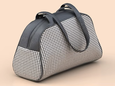Stylish Black And White Houndstooth Pattern Bag With Black Top Handles And Classic Design 3d model