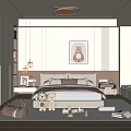Modern Kids Room Interior With Bed Stuffed Toys Bear Art And Storage Cabinets