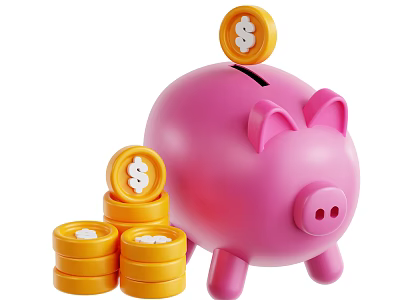Decorative Ornament Set with Pink Piggy Bank Yellow Coins and Dollar Signs for Home Decor 3d model