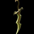 Mythical Elven Curved Blade Weapon With Green Red Accents And Ornate Design