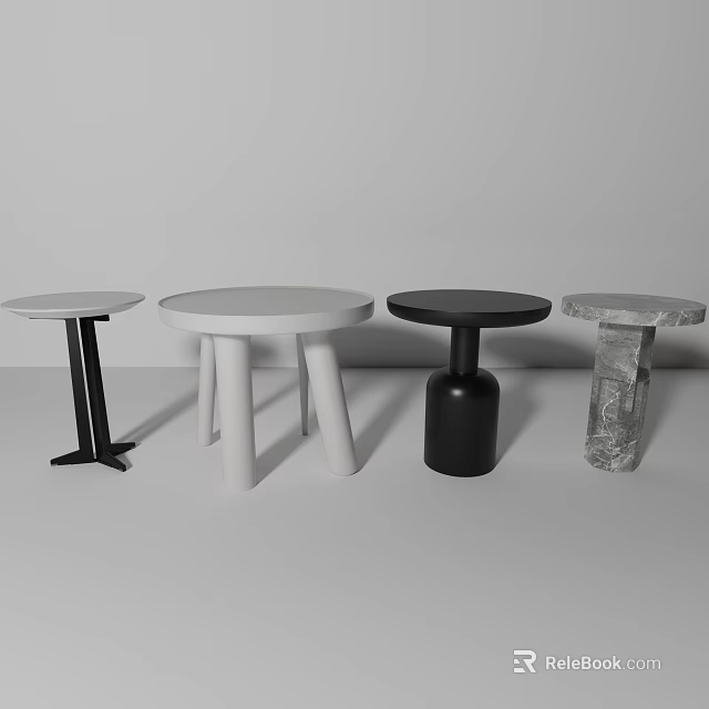Round Side Tables With Various Designs And Different Base Styles In Modern Look 3d model