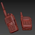 Vintage Walkie Talkies With Antennas Display Screens And Control Buttons On Dark Surface