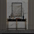 Modern Entryway Console Table with Metal Frame and Decorative Items on Marble Wall 3d model