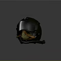 Green Flight Helmet With Black Visor Orange Straps And Adjustable Cord 3d model