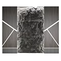 Modern Rough Stone Texture Feature Wall With Wooden Sides Cross Lines And Decorative Surface Design