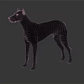 Black Doberman Dog Sculpture Standing On Glossy Black Surface With Gray Gradient Background