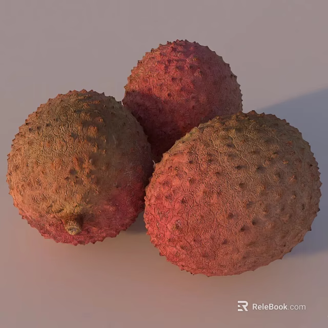 Fresh Three Red Brown Lychees With Rough Textured Skin On Light Background 3d model 