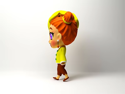Cute Cartoon Character With Red Hair Yellow Hat Yellow Jacket Brown Pants And Purple Eyes 3d model