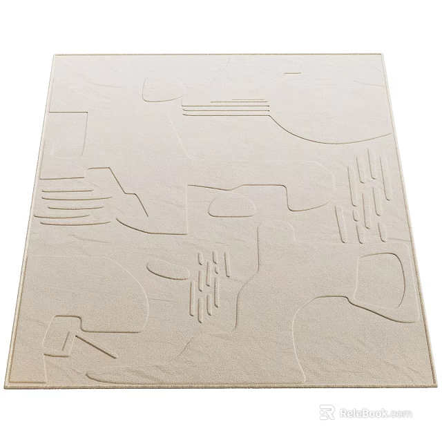 Beige Square Area Rug With Abstract Geometric Patterns And Soft Texture 3d model 