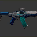 Futuristic Modern Tactical Rifle With Blue Green Components And Shiny Metallic Finish