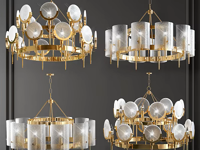 Elegant Modern Chandeliers With Gold Metal Frame And Glass Shades Design 3d model
