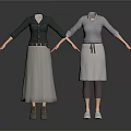 Woman Showcasing Different Outfits With Tops Skirts Pants Belts Aprons And Shoes
