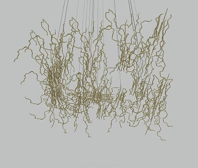 Unique Artistic Modern Chandelier With Curved Metal Wires For Ceiling Decoration In Interior Space 3d model