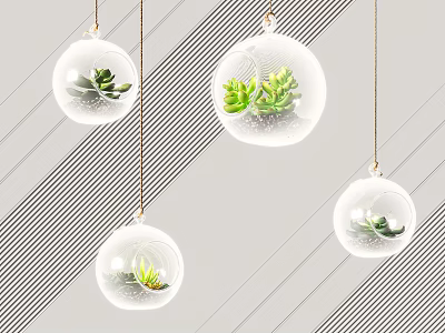 Creative Transparent Spherical Chandelier With Small Green Succulents Hanging Decor 3d model