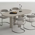 Modern Oval White Dining Table Set With Metal Frame Chairs Tray Fruits And Candle Holders