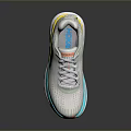 Stylish Gray Sports Sneakers With Mesh Upper And Wavy Orange Yellow Blue Accent Sole