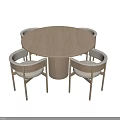 Modern Wooden Dining Table Set with Round Table and Padded Chairs 3d model