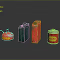 Assorted Colored Storage Equipment Containers Including Gasoline Can And Metal Tins