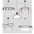 Elegant Pendant Lighting Combinations With Crystal Leaf Designs And White Shades 3d model
