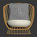 Stylish Rattan Single Sofa With White Cushion And Black White Striped Pillow