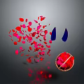 Red And Pink Flower Petals Scattered With Blue Leaves Near Decorative Basket Holding Red Blooms