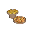 Golden Baked Pastries With Sesame Seeds In Wooden Plates And Twisted Crust