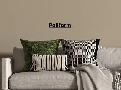 Poliform Green And Black White Striped Zigzag Decorative Pillows On Light Gray Sofa 3d model