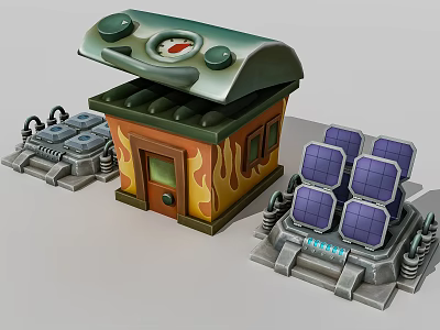 Mini Household Electrical Appliance With Gauge Buttons Flame Patterns And Blue Square Modules 3d model