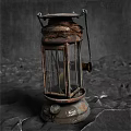 Rustic Metal Sculpture Carving of Vintage Kerosene Lamp with Glass Cover