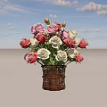 Beautiful Wicker Basket Vase With Pink And White Roses Floral Arrangement