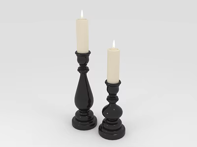 Two Ornate Black Candle Holders With White Candles And Classic Bases For Home Decor 3d model