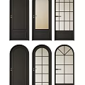 Black Swing Doors With Different Designs Ribbed Glass Grid Patterns And Arched Shapes