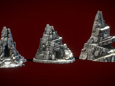 Natural Rock Formations With Cave Openings And Three Detailed Stone Structures 3d model