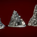 Natural Rock Formations With Cave Openings And Three Detailed Stone Structures