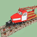 Red Space Themed Train Models On Tracks With Cosmic Design Elements 3d model