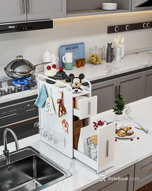Kitchen Countertop Storage Shelf Organizing Cups Utensils And Decorative Items 3d model 