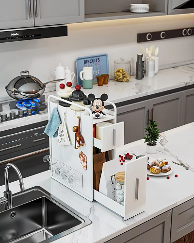 Kitchen Countertop Storage Shelf Organizing Cups Utensils And Decorative Items 3d model
