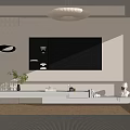 Modern TV Wall Design With White Tiered Shelves Media Console Decor Items And Floor Lamp