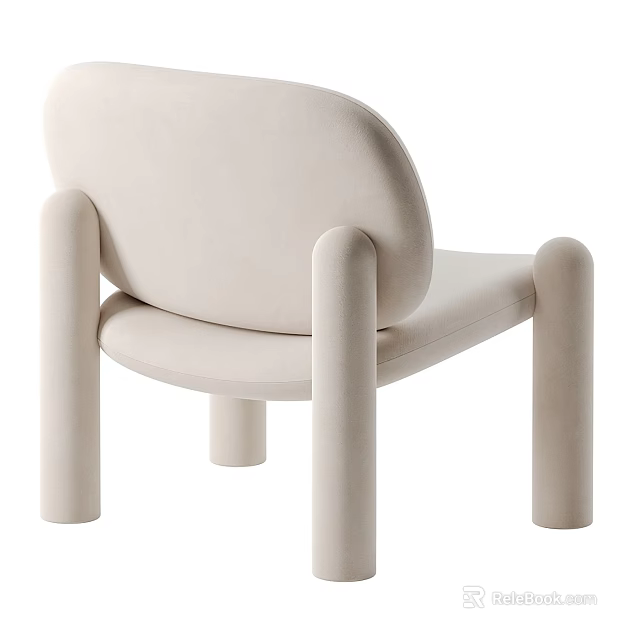 Modern Minimalist Beige Velvet Leisure Chair With Rounded Backrest And Cylindrical Legs 3d model 