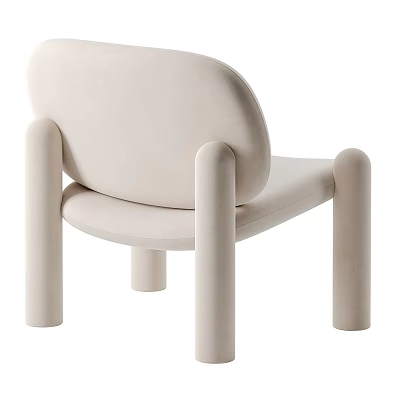 Modern Minimalist Beige Velvet Leisure Chair With Rounded Backrest And Cylindrical Legs 3d model