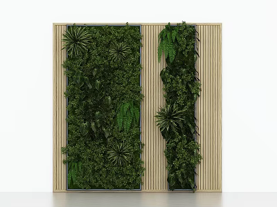 Green Living Wall Modern Vertical Garden Design With Lush Green Plants And Wooden Strips 3d model