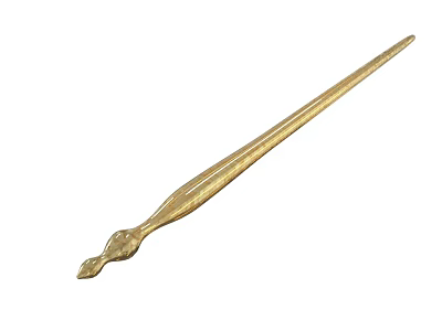Golden Vintage Metal Hairpin With Intricate Carved Design And Long Shank 3d model