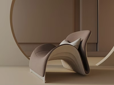 Modern Beige Accent Chair With Curved Design And Soft Cushions In Minimalist Setting 3d model