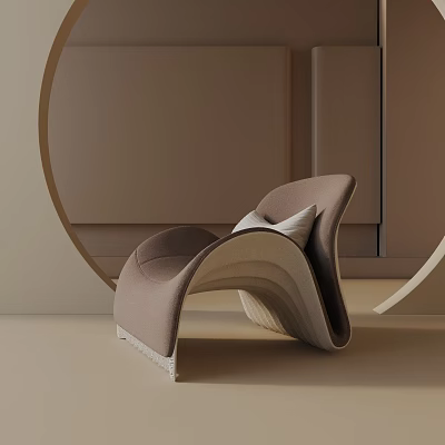 Modern Beige Accent Chair With Curved Design And Soft Cushions In Minimalist Setting 3d model